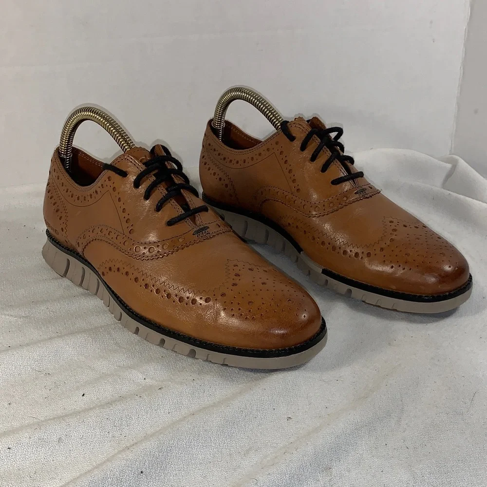 Cole Haan Men's ZeroGrand Tan Leather Wingtip Oxford Dress Shoes